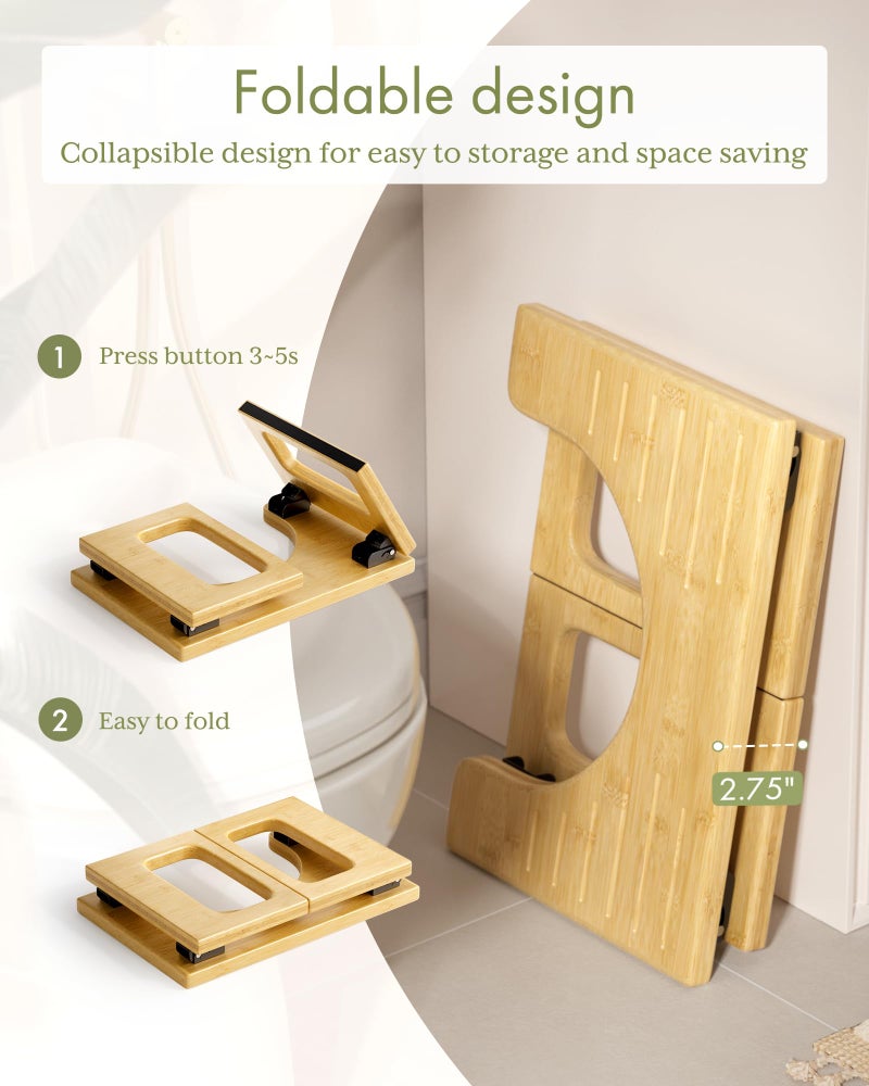 AmazerBath 8.5 Inches Bamboo Toilet Stool Squat for Adults, Collapsible Poop Stool for Bathroom, 0.79" Thickness Squatting Potty with Non-Slip Strip, Space-Saving, Natural Color - Image 3